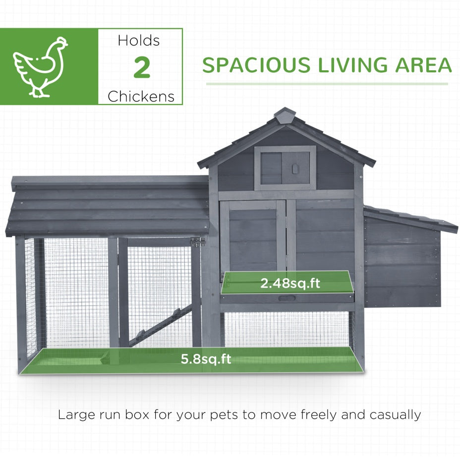 KFX-8780733 Outdoor Solid Wood Chicken Coop Kit with Ventilation - Gray Enclosed House