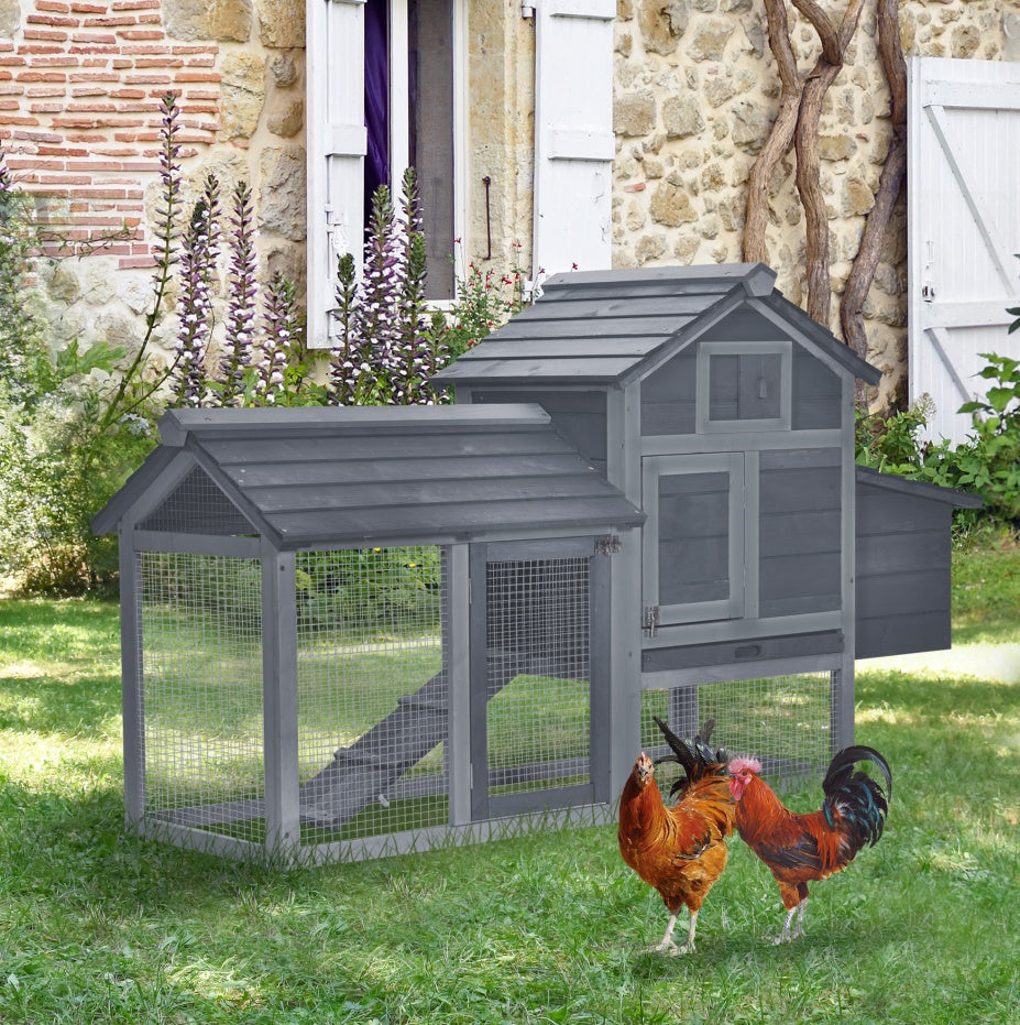 KFX-8780733 Outdoor Solid Wood Chicken Coop Kit with Ventilation - Gray Enclosed House