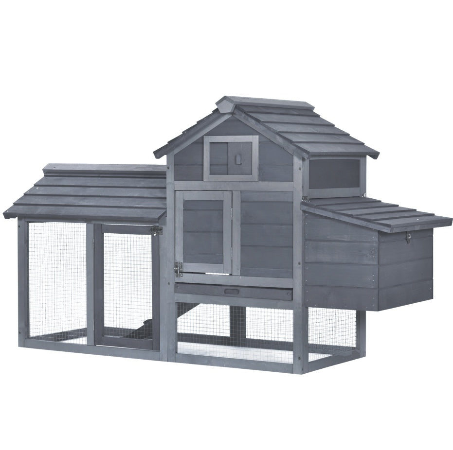 KFX-8780733 Outdoor Solid Wood Chicken Coop Kit with Ventilation - Gray Enclosed House