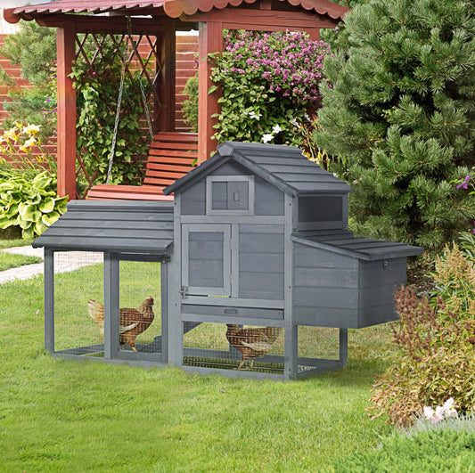 KFX-8780733 Outdoor Solid Wood Chicken Coop Kit with Ventilation - Gray Enclosed House