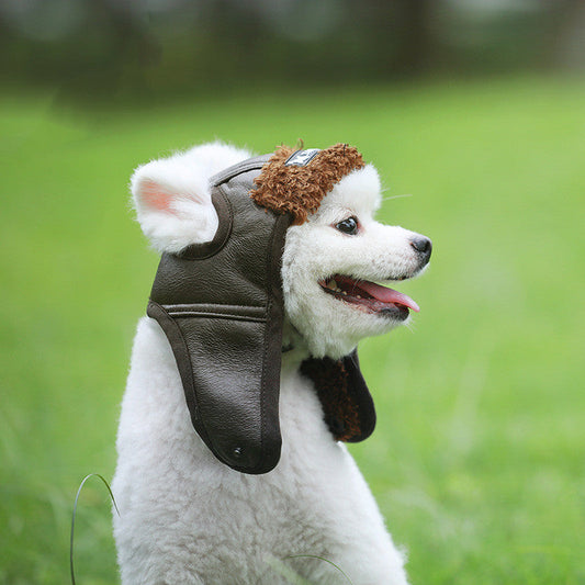 KFX-8781885 Stylish PU Leather Dog Cap for Autumn and Winter - Available in Multiple Sizes and Colors