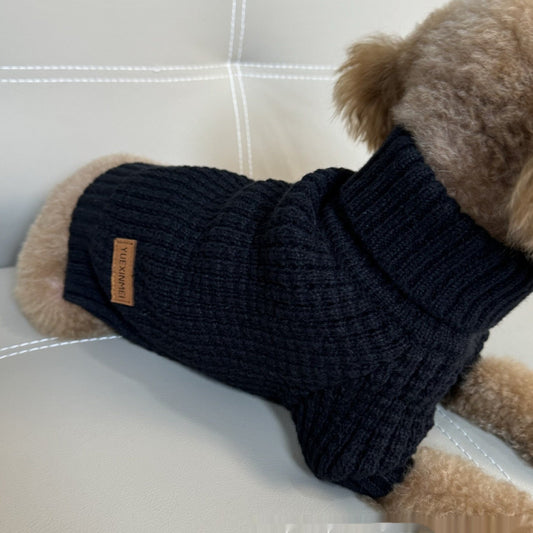 KFX-8782653 Cozy Pet Turtleneck Knitting Sweater for Cats and Dogs in Gray, Black, Yellow - Plush British Style