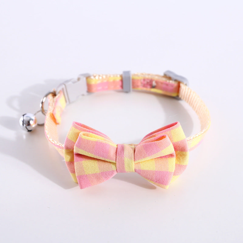 KFX-8784829 Adjustable Double Layer Bow Collar for Pets - Fresh Plaid Designs in Multiple Colors