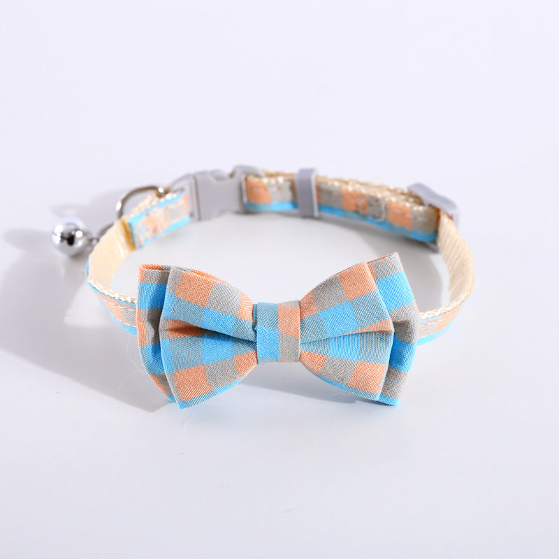 KFX-8784829 Adjustable Double Layer Bow Collar for Pets - Fresh Plaid Designs in Multiple Colors