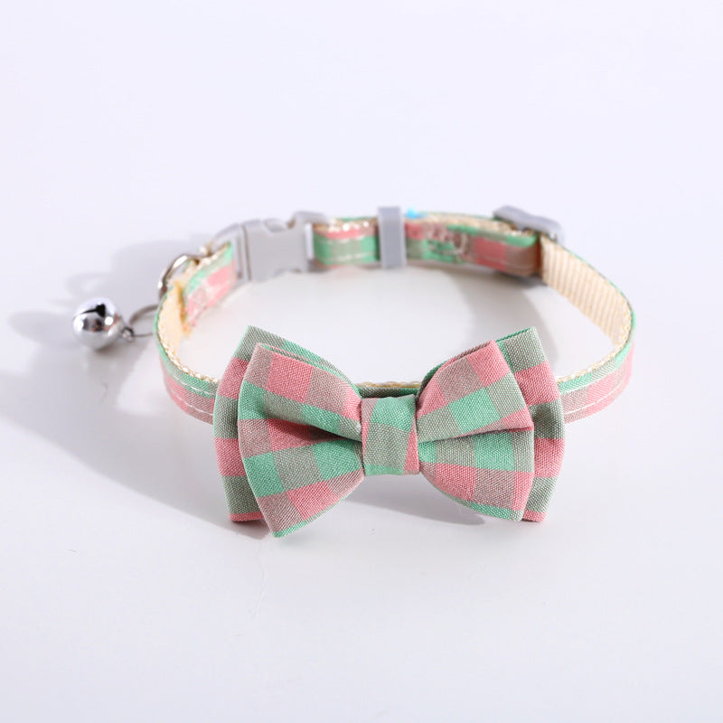 KFX-8784829 Adjustable Double Layer Bow Collar for Pets - Fresh Plaid Designs in Multiple Colors