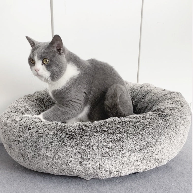 KFX-8786877 Round Grey Thickened Cat Bed for Cozy Winter Comfort - 58x58x18cm