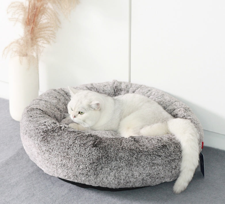KFX-8786877 Round Grey Thickened Cat Bed for Cozy Winter Comfort - 58x58x18cm