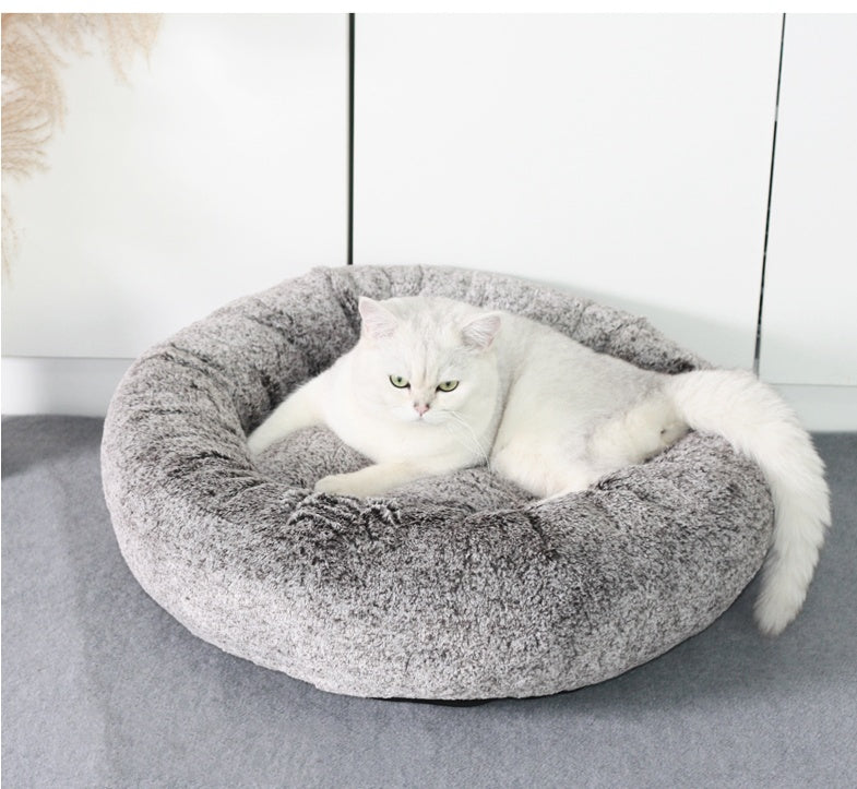 KFX-8786877 Round Grey Thickened Cat Bed for Cozy Winter Comfort - 58x58x18cm