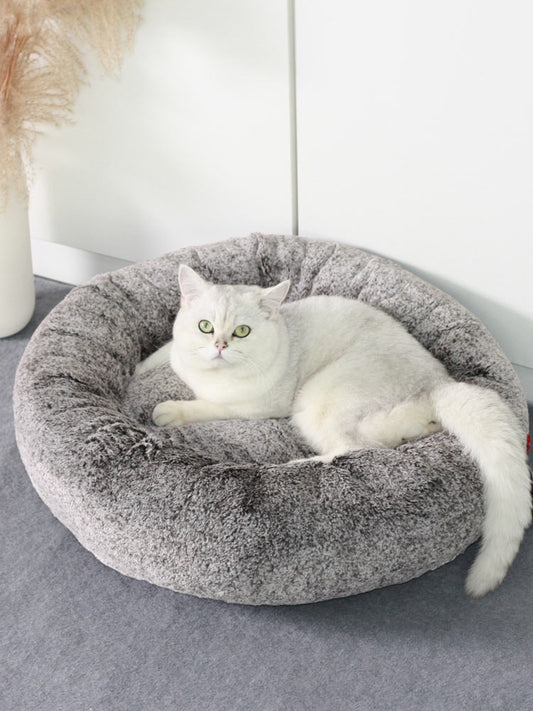 KFX-8786877 Round Grey Thickened Cat Bed for Cozy Winter Comfort - 58x58x18cm
