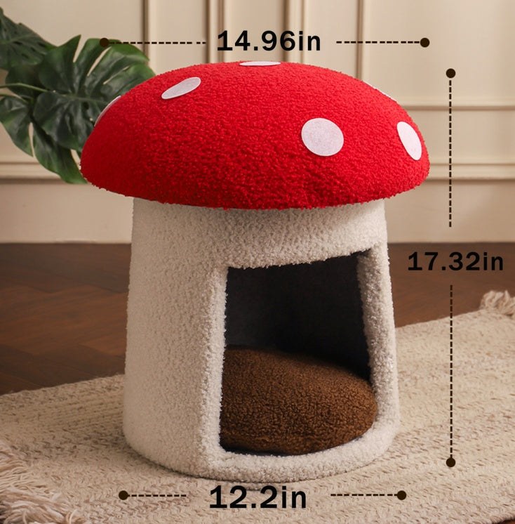 KFX-8788285 Extra Large Red Mushroom Cat Bed - Scratch-Resistant, Washable, All-Season Pet Seat for Cats