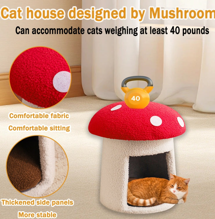 KFX-8788285 Extra Large Red Mushroom Cat Bed - Scratch-Resistant, Washable, All-Season Pet Seat for Cats
