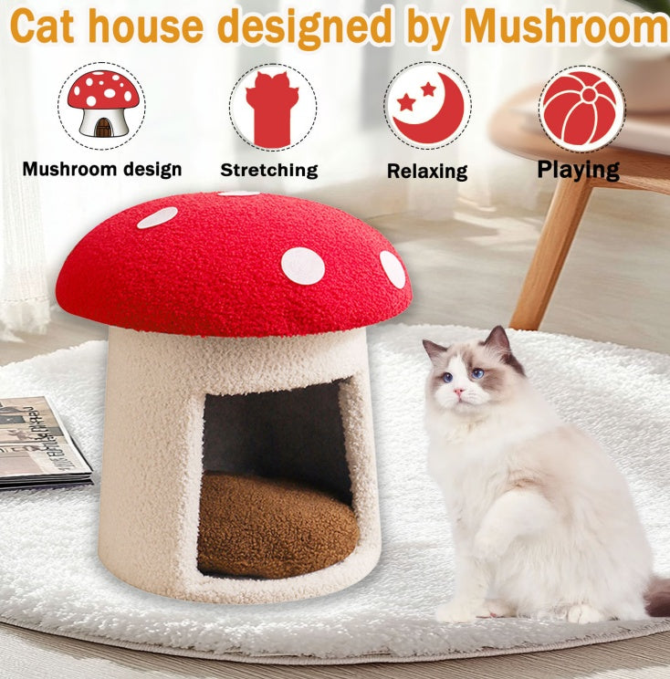 KFX-8788285 Extra Large Red Mushroom Cat Bed - Scratch-Resistant, Washable, All-Season Pet Seat for Cats