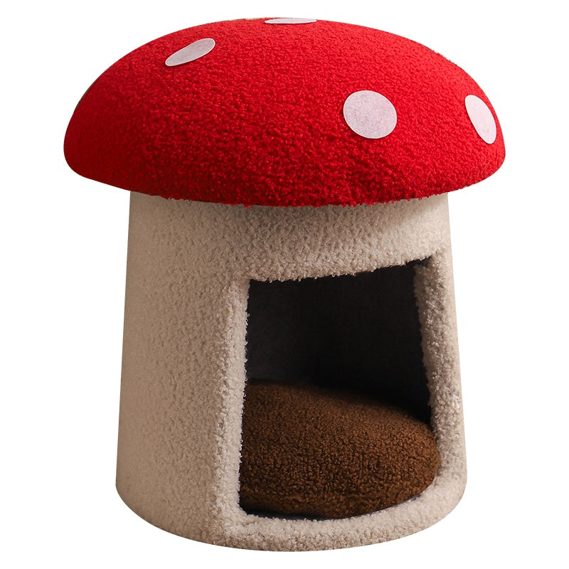 KFX-8788285 Extra Large Red Mushroom Cat Bed - Scratch-Resistant, Washable, All-Season Pet Seat for Cats
