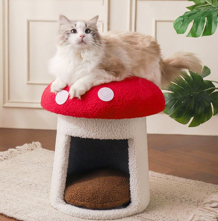 KFX-8788285 Extra Large Red Mushroom Cat Bed - Scratch-Resistant, Washable, All-Season Pet Seat for Cats