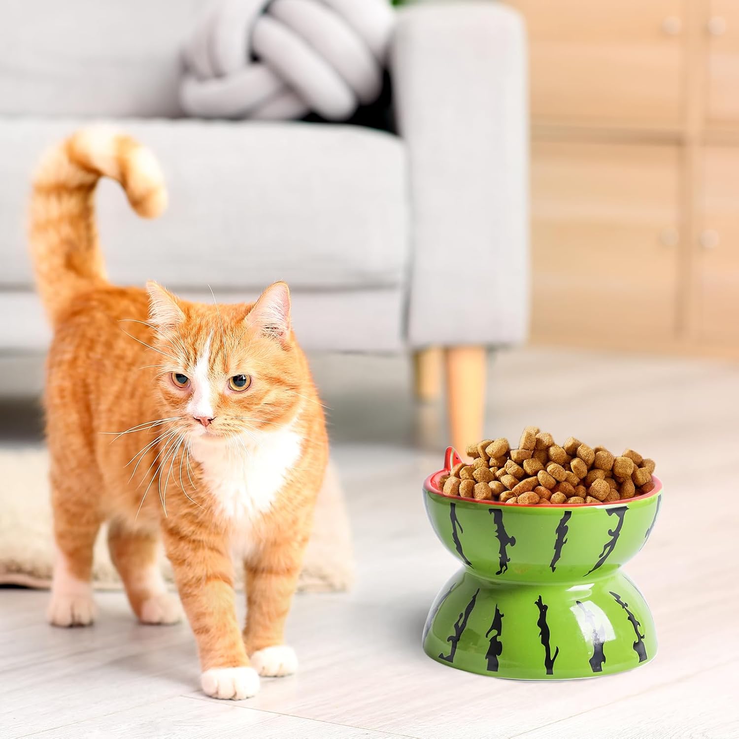 KFX-8790077 Elevated Ceramic Cat Bowl with Tilted Design for Comfortable Feeding and Anti-Vomiting for Cats and Small Dogs