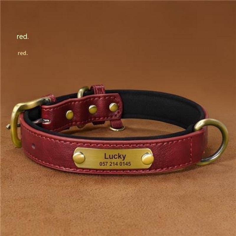 KFX-8794429 Engraved Ultra Fiber PU Dog Collar with Zinc Alloy Buckle - Grey, Brown, Green, Red Options