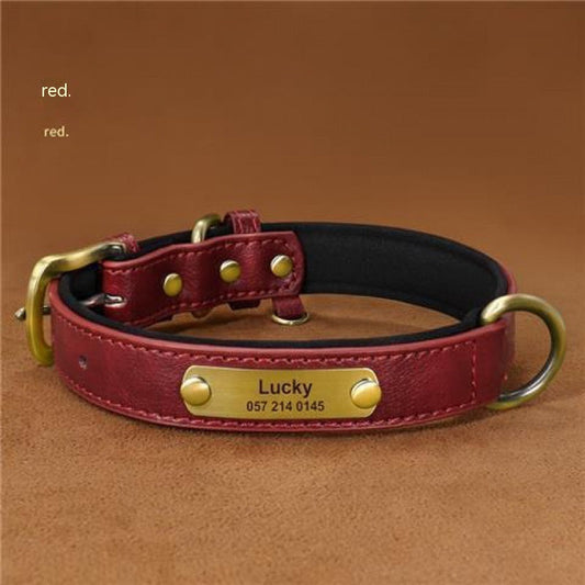 KFX-8794429 Engraved Ultra Fiber PU Dog Collar with Zinc Alloy Buckle - Grey, Brown, Green, Red Options