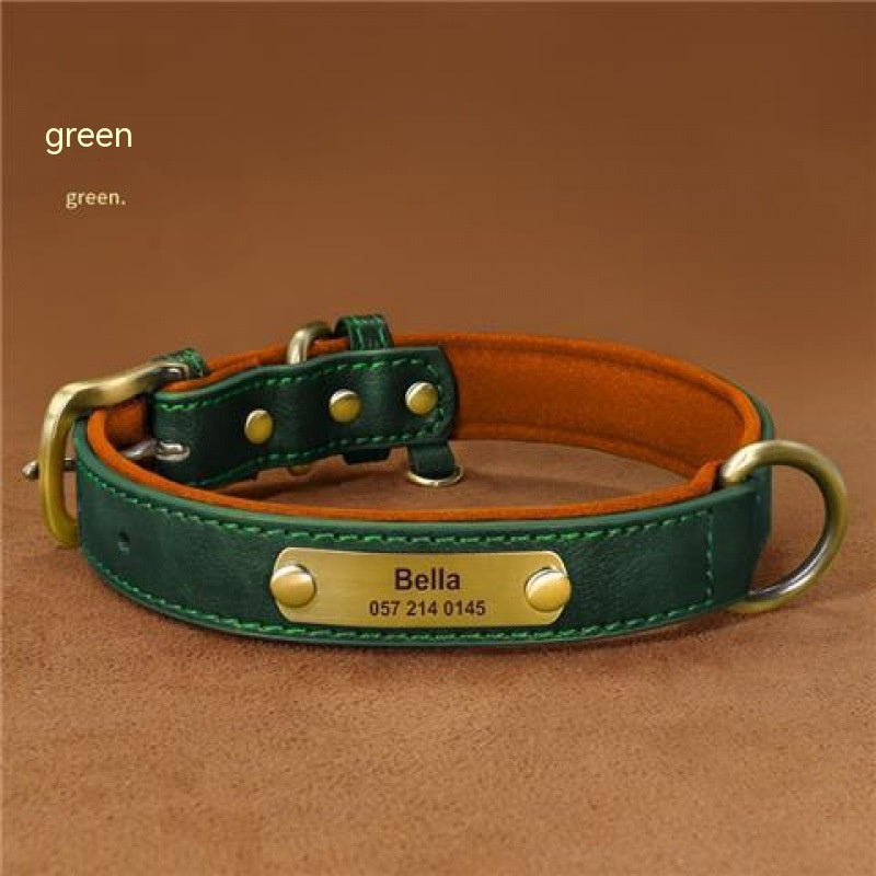 KFX-8794429 Engraved Ultra Fiber PU Dog Collar with Zinc Alloy Buckle - Grey, Brown, Green, Red Options