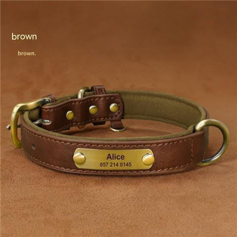 KFX-8794429 Engraved Ultra Fiber PU Dog Collar with Zinc Alloy Buckle - Grey, Brown, Green, Red Options