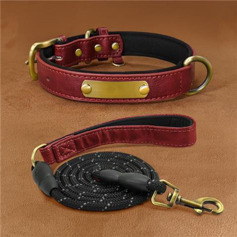 KFX-8794429 Engraved Ultra Fiber PU Dog Collar with Zinc Alloy Buckle - Grey, Brown, Green, Red Options