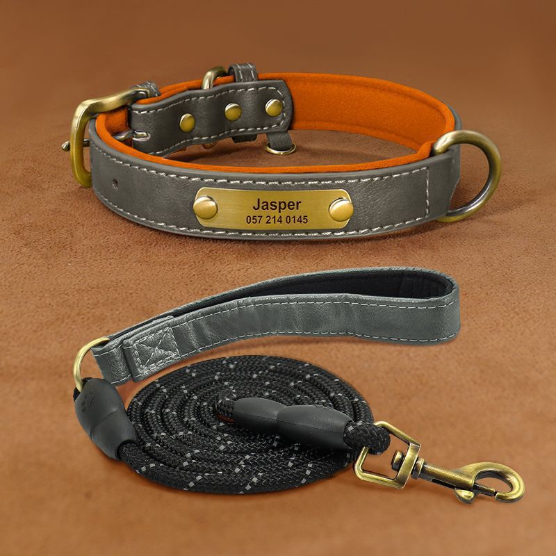 KFX-8794429 Engraved Ultra Fiber PU Dog Collar with Zinc Alloy Buckle - Grey, Brown, Green, Red Options