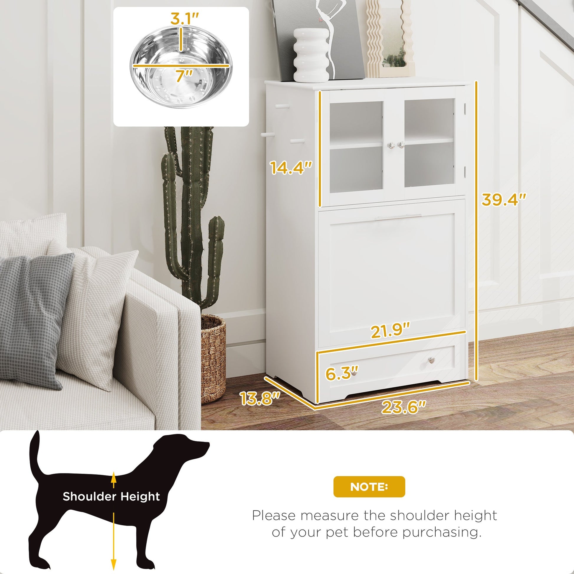 KFX-8794557 Elevated Dog Feeding Station with Storage Cabinets and Side Hooks