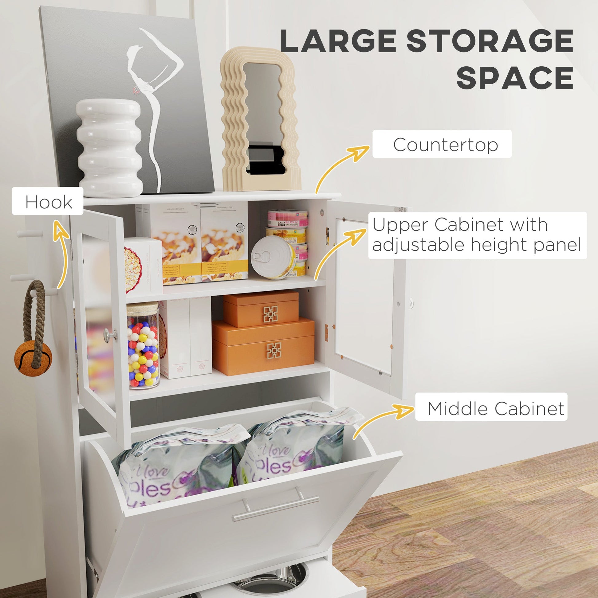 KFX-8794557 Elevated Dog Feeding Station with Storage Cabinets and Side Hooks