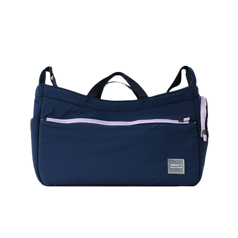 KFX-8794813 Portable Mesh Cat Shoulder Crossbody Pet Bag - Navy Blue & Khaki, 40x14x25cm
