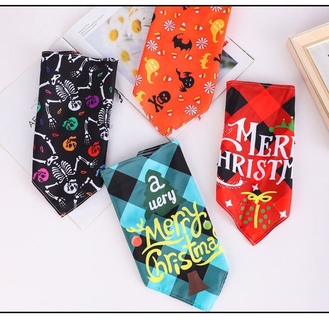 KFX-8795965 Cartoon Pattern Nylon Scarf for Pets - Perfect for All Seasons and Holidays