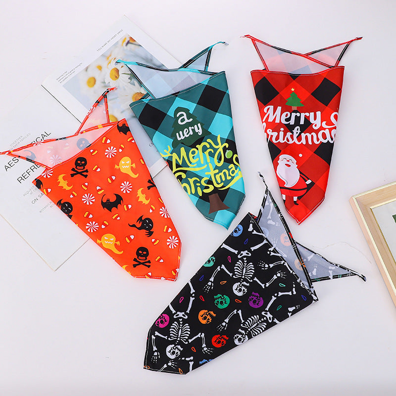 KFX-8795965 Cartoon Pattern Nylon Scarf for Pets - Perfect for All Seasons and Holidays