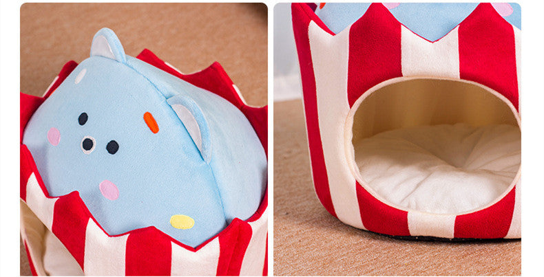 KFX-8798397 Cozy Warm Semi-Closed Cat Nest - Soft Cloth Cat Litter for Comfort and Relaxation