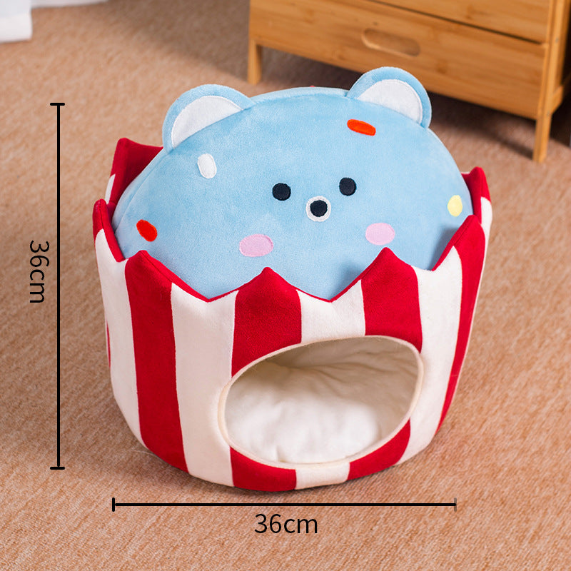 KFX-8798397 Cozy Warm Semi-Closed Cat Nest - Soft Cloth Cat Litter for Comfort and Relaxation