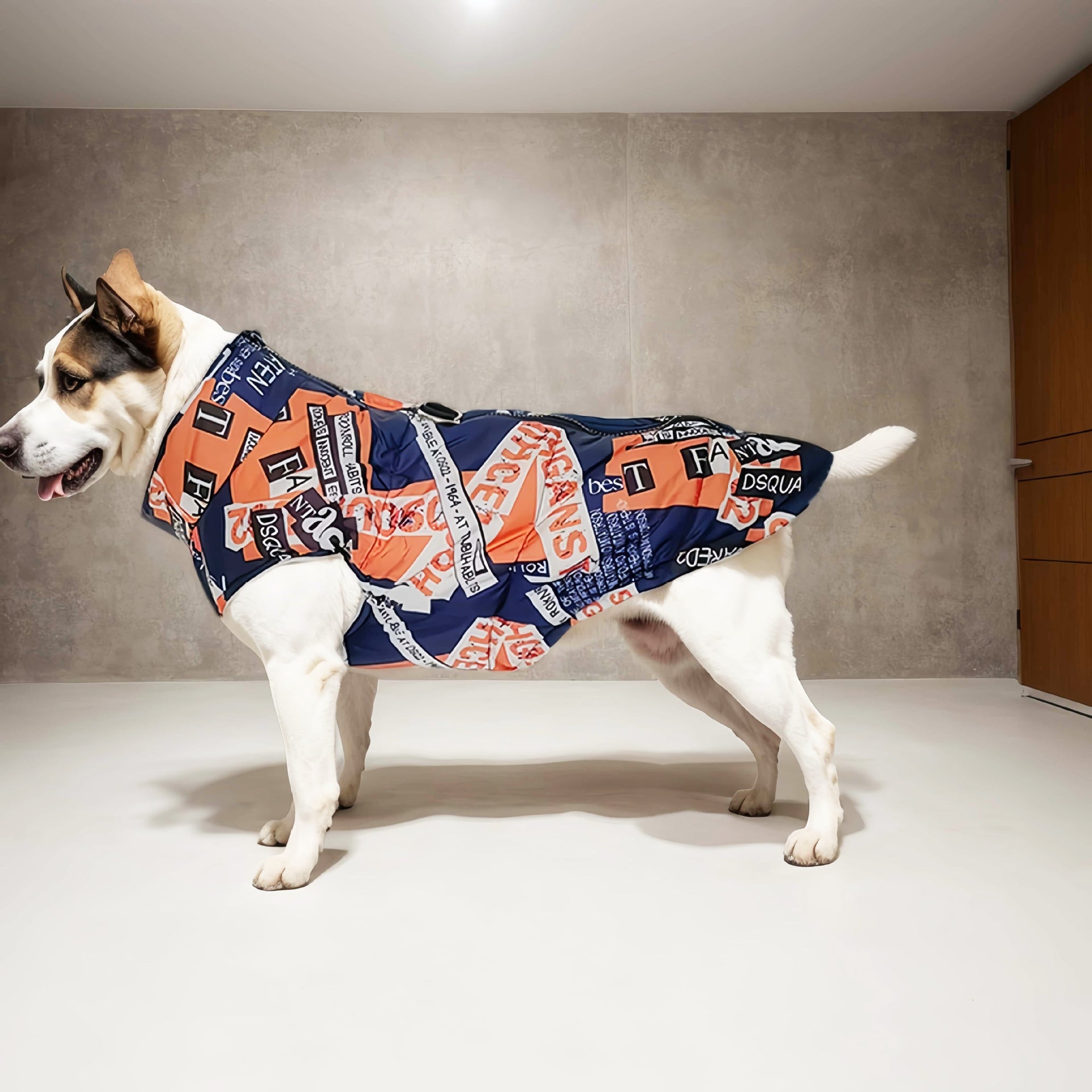 KFX-8798909 Waterproof Cotton-Padded Pet Coat with Zipper - Dark Blue, Leopard Print, Camouflage Options in Multiple Sizes