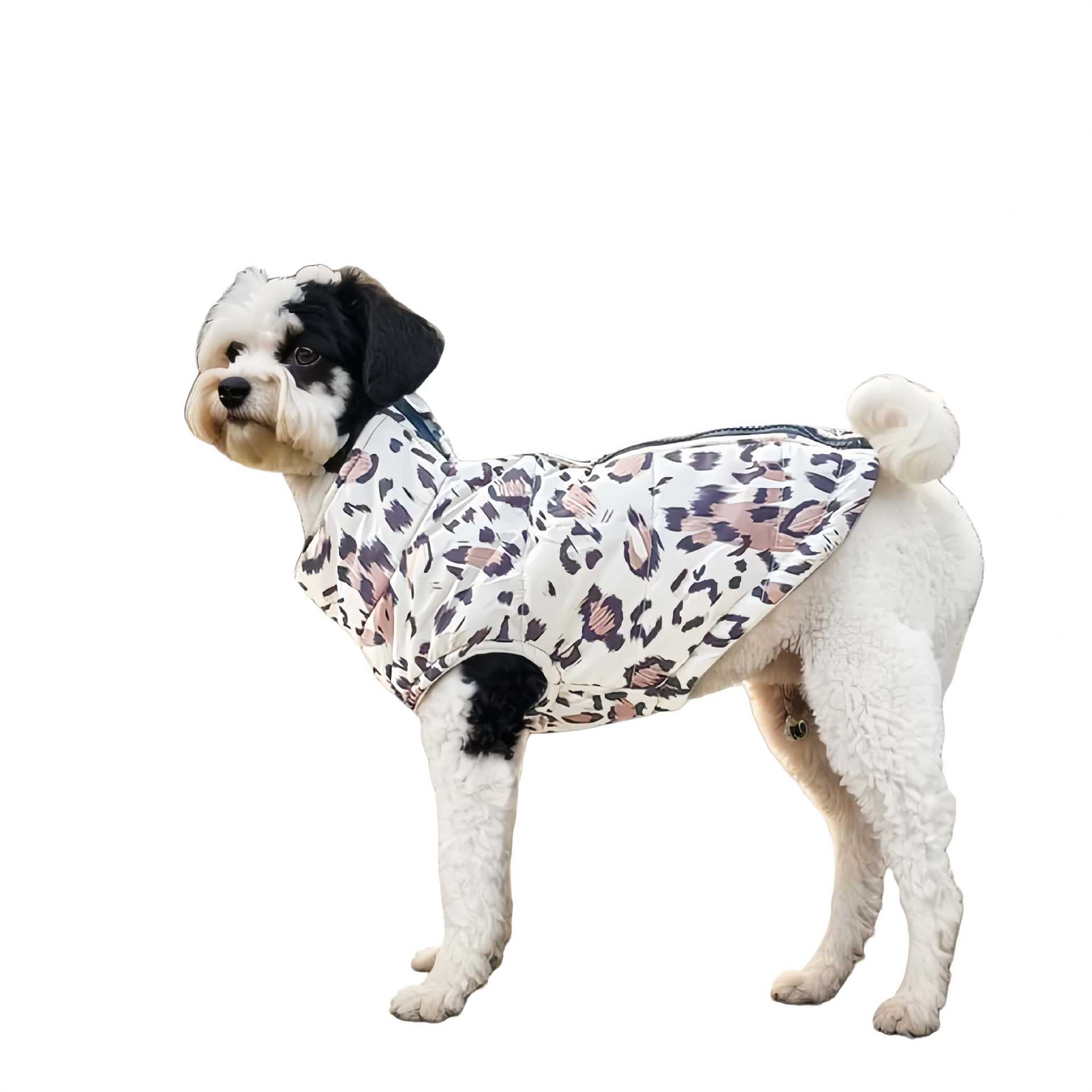 KFX-8798909 Waterproof Cotton-Padded Pet Coat with Zipper - Dark Blue, Leopard Print, Camouflage Options in Multiple Sizes
