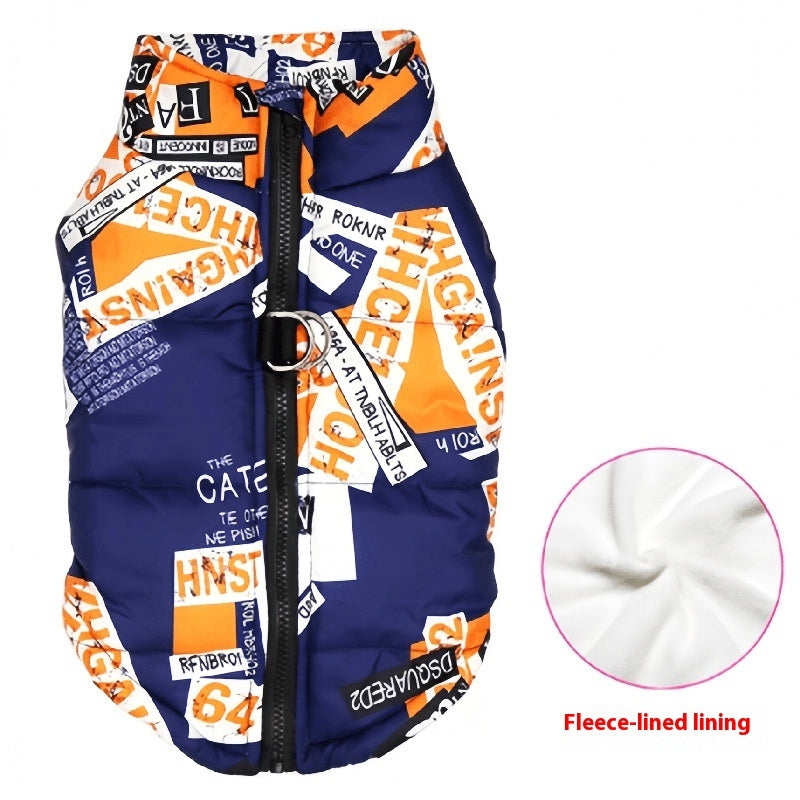KFX-8798909 Waterproof Cotton-Padded Pet Coat with Zipper - Dark Blue, Leopard Print, Camouflage Options in Multiple Sizes
