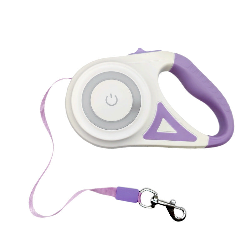 KFX-8801597 Retractable Dog and Cat Leash with LED Light, Durable Nylon Tape, One-Hand Lock and Brake, Tangle-Free Design, 3M and 5M Lengths