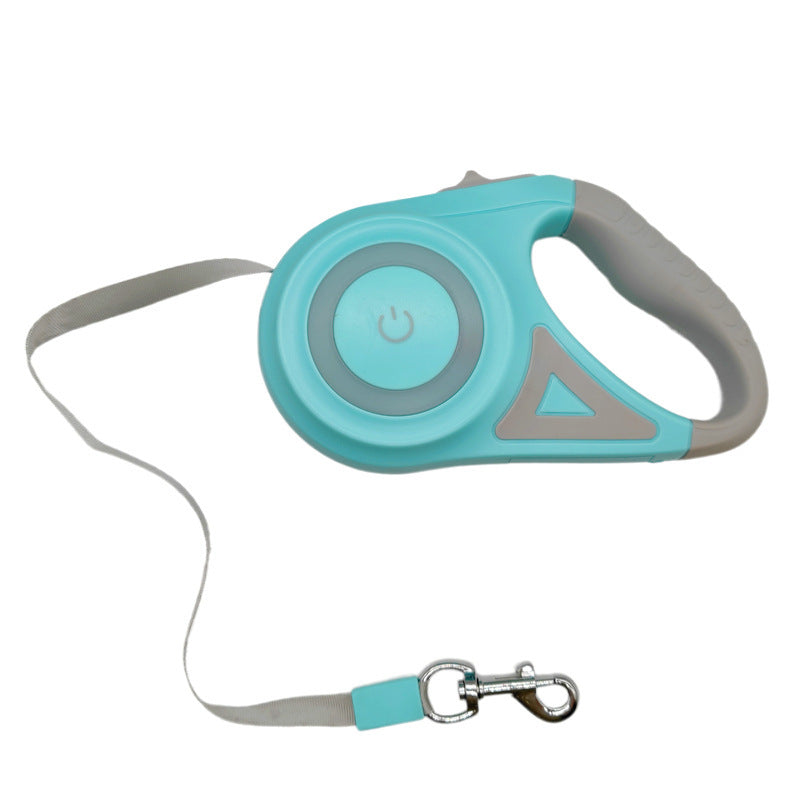 KFX-8801597 Retractable Dog and Cat Leash with LED Light, Durable Nylon Tape, One-Hand Lock and Brake, Tangle-Free Design, 3M and 5M Lengths