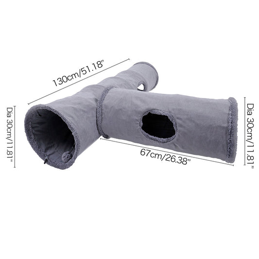 KFX-8808893 Collapsible Soft Suede Cat Tunnel for Kittens and Small Pets - Grey, Two Sizes Available