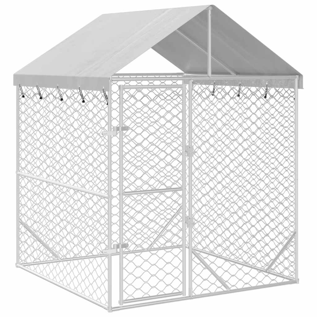KFX-8809149 Spacious Outdoor Dog Kennel with Roof, Galvanized Steel, 2x2x2.5 m