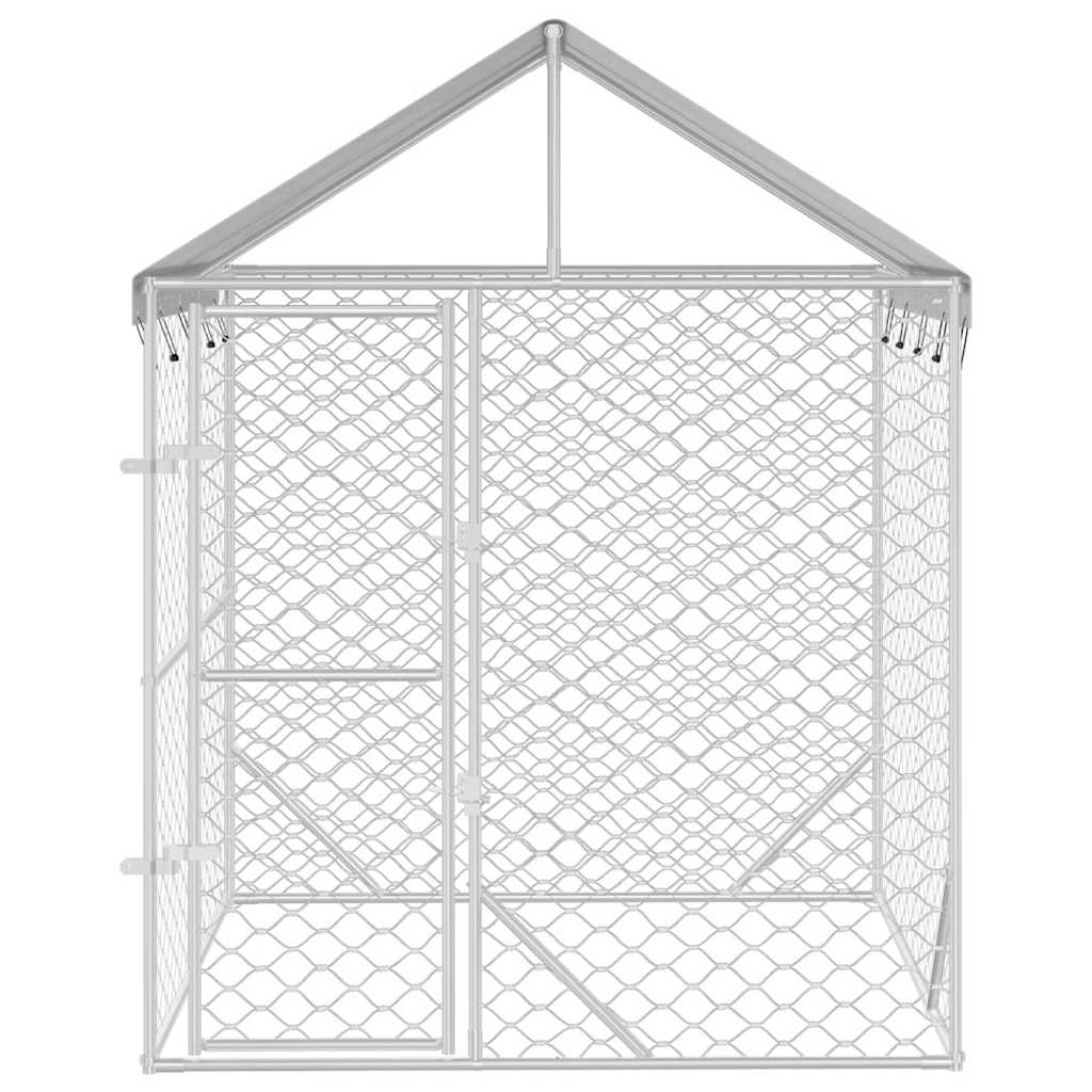 KFX-8809149 Spacious Outdoor Dog Kennel with Roof, Galvanized Steel, 2x2x2.5 m