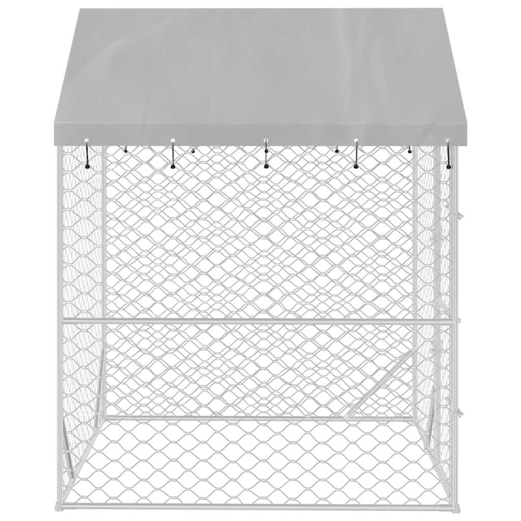 KFX-8809149 Spacious Outdoor Dog Kennel with Roof, Galvanized Steel, 2x2x2.5 m