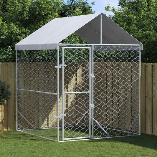 KFX-8809149 Spacious Outdoor Dog Kennel with Roof, Galvanized Steel, 2x2x2.5 m