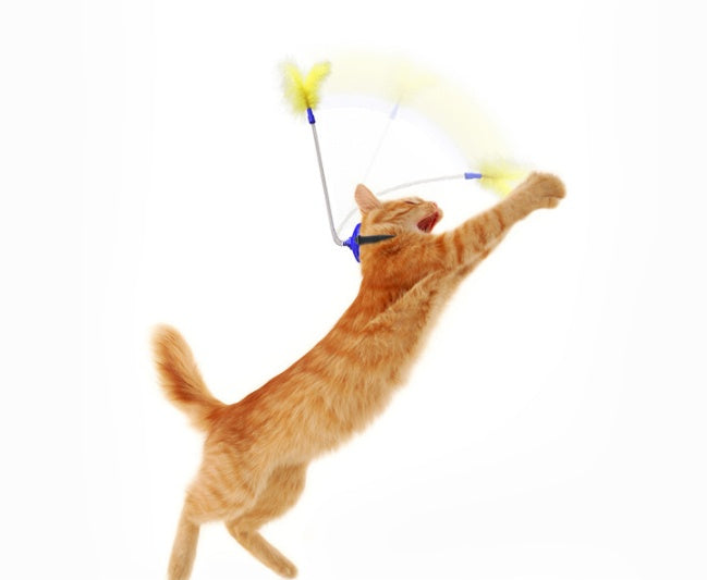 KFX-8810685 Self-Healing Plush Cat Collar Toy with Spring Foot and Tap Tease Feature - Lake Blue and Yellow, 23.7x5x11.1cm