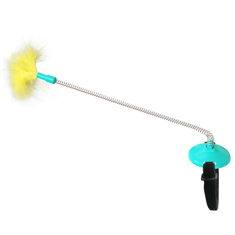 KFX-8810685 Self-Healing Plush Cat Collar Toy with Spring Foot and Tap Tease Feature - Lake Blue and Yellow, 23.7x5x11.1cm