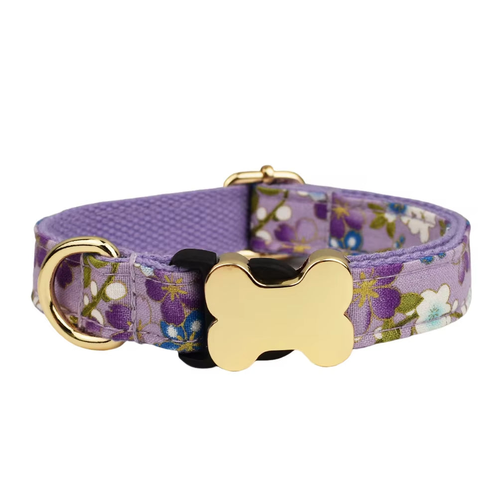 KFX-8812093 Flat Fabric Printed Dog Collar with Bone Buckle - Durable Nylon Design for Pets