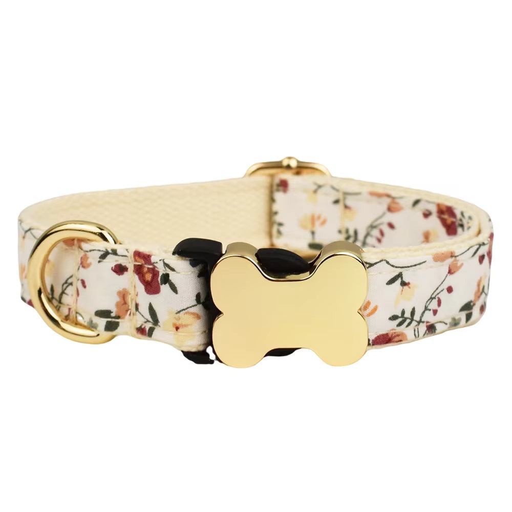 KFX-8812093 Flat Fabric Printed Dog Collar with Bone Buckle - Durable Nylon Design for Pets