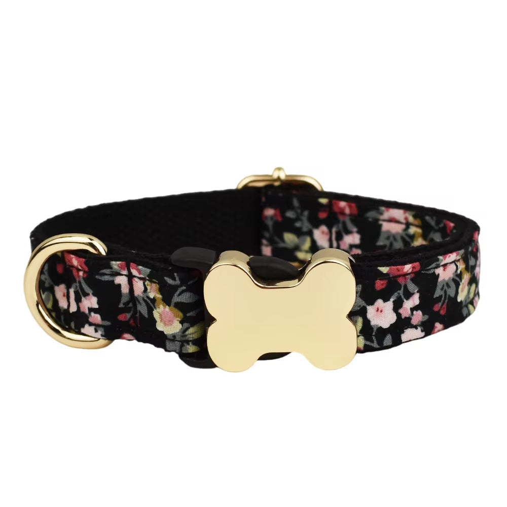 KFX-8812093 Flat Fabric Printed Dog Collar with Bone Buckle - Durable Nylon Design for Pets