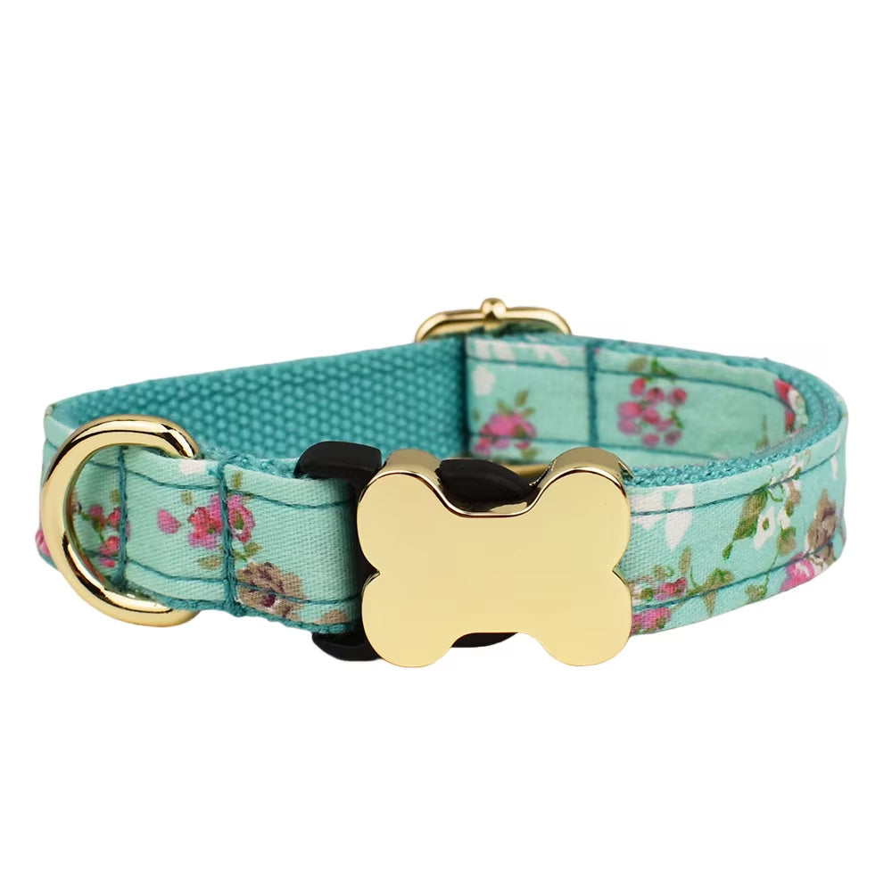 KFX-8812093 Flat Fabric Printed Dog Collar with Bone Buckle - Durable Nylon Design for Pets