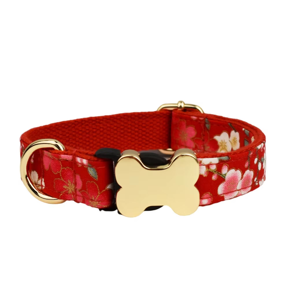 KFX-8812093 Flat Fabric Printed Dog Collar with Bone Buckle - Durable Nylon Design for Pets