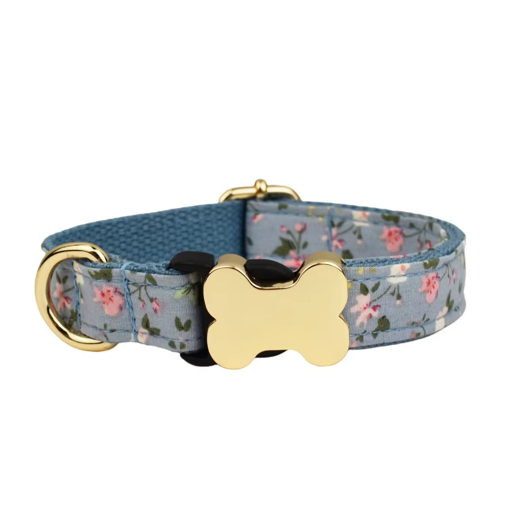 KFX-8812093 Flat Fabric Printed Dog Collar with Bone Buckle - Durable Nylon Design for Pets